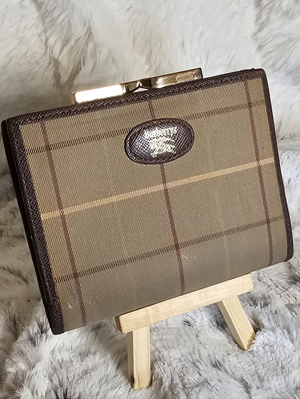 Burberry Beige and Brown Plaid Compact Kiss Wallet - Picture 2 of 14